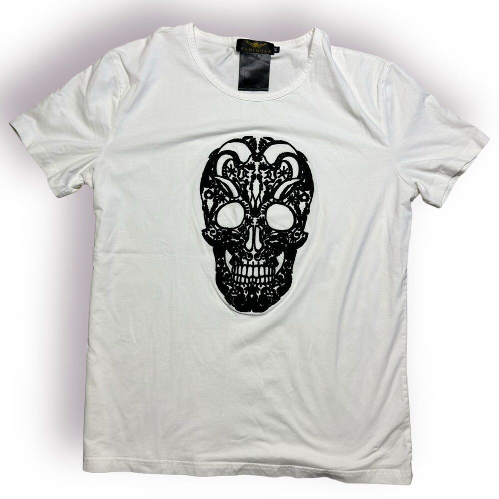 Kamimura Skull Embroidered Tee Shirt White Size Large Tokyo Japan
